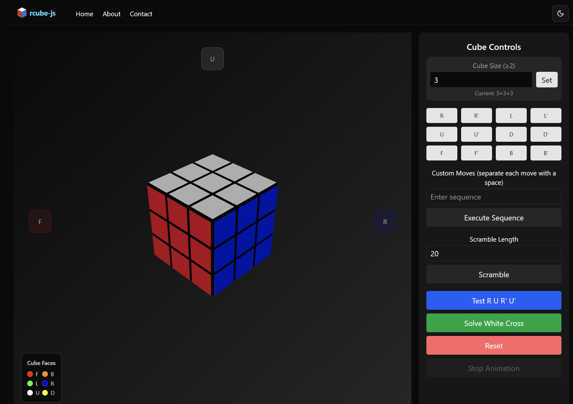 Preview of rcube-js: In-Browser Rubik's Cube Simulator